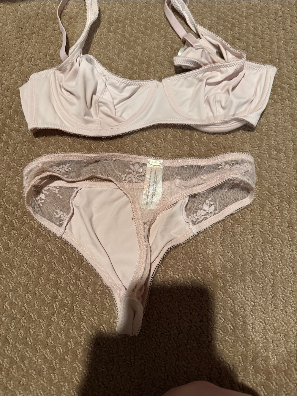 Jessica Simpson Pale Blush Lace Underwire Bra & Bikini Set